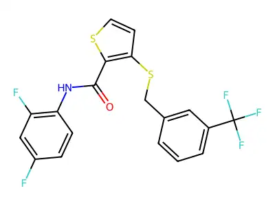 N-(2,4-Difluorophenyl)-3-((3-(trifluoromethyl)benzyl)sulfanyl)-2-thiophenecarboxamide structure
