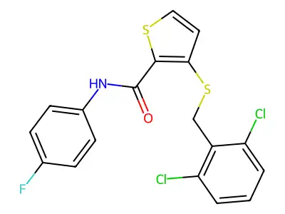 3-[(2,6-dichlorobenzyl)sulfanyl]-N-(4-fluorophenyl)-2-thiophenecarboxamide structure
