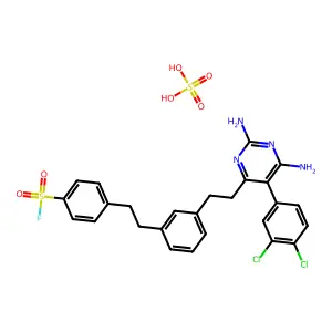 4-[2-[3-[2-[2,6-diamino-5-(3,4-dichlorophenyl)pyrimidin-4-yl]ethyl]phenyl]ethyl]benzenesulfonyl fluoride; sulfuric acid structure