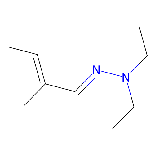 Diethylhydrazone alpha,beta-dimethylacrylaldehyde structure