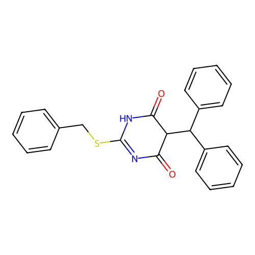 4,6(1H,5H)-Pyrimidinedione, 5-(diphenylmethyl)-2-((phenylmethyl)thio)- structure