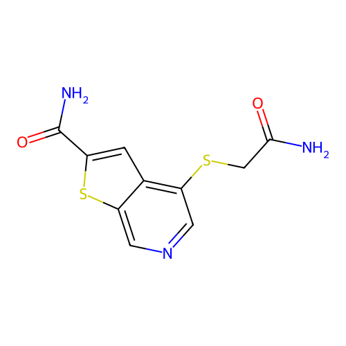 4-(2-Amino-2-oxoethyl)sulfanylthieno[2,3-c]pyridine-2-carboxamide structure