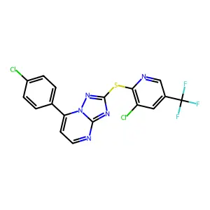 3-chloro-2-{[7-(4-chlorophenyl)-[1,2,4]triazolo[1,5-a]pyrimidin-2-yl]sulfanyl}-5-(trifluoromethyl)pyridine structure