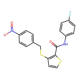N-(4-fluorophenyl)-3-[(4-nitrobenzyl)sulfanyl]-2-thiophenecarboxamide structure