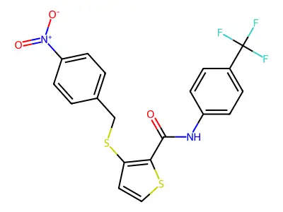 3-[(4-nitrobenzyl)sulfanyl]-N-[4-(trifluoromethyl)phenyl]-2-thiophenecarboxamide structure