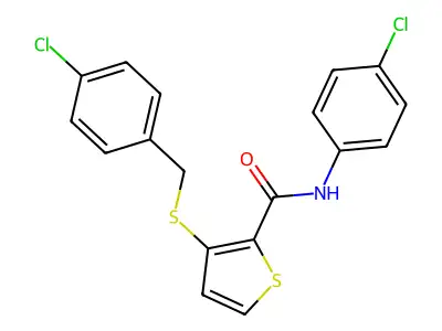 3-[(4-chlorobenzyl)sulfanyl]-N-(4-chlorophenyl)-2-thiophenecarboxamide structure