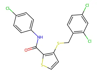 N-(4-chlorophenyl)-3-[(2,4-dichlorobenzyl)sulfanyl]-2-thiophenecarboxamide structure