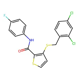 3-[(2,4-dichlorobenzyl)sulfanyl]-N-(4-fluorophenyl)-2-thiophenecarboxamide structure