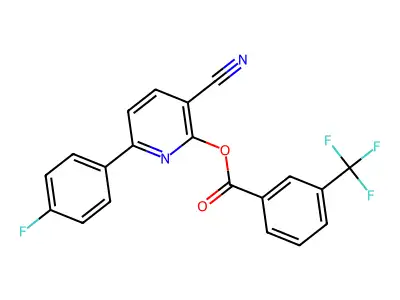 3-Cyano-6-(4-fluorophenyl)-2-pyridinyl 3-(trifluoromethyl)benzenecarboxylate structure
