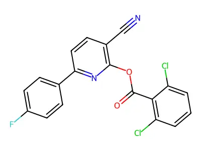 3-Cyano-6-(4-fluorophenyl)-2-pyridinyl 2,6-dichlorobenzenecarboxylate structure
