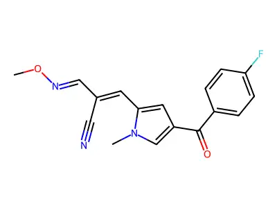 3-[4-(4-fluorobenzoyl)-1-methyl-1H-pyrrol-2-yl]-2-[(methoxyimino)methyl]acrylonitrile structure