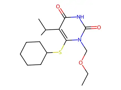 6-(cyclohexylsulfanyl)-1-(ethoxymethyl)-5-(1-methylethyl)pyrimidine-2,4(1H,3H)-dione structure