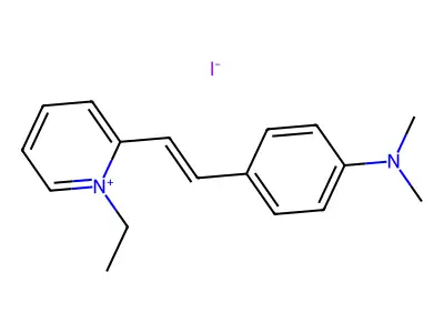 Pyridinium, 2-[2-[4-(dimethylamino)phenyl]ethenyl]-1-ethyl-, iodide (1:1) structure