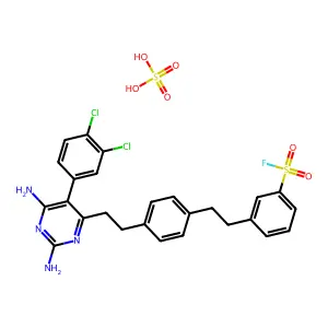3-[2-[4-[2-[2,6-diamino-5-(3,4-dichlorophenyl)pyrimidin-4-yl]ethyl]phenyl]ethyl]benzenesulfonyl fluoride; sulfuric acid structure