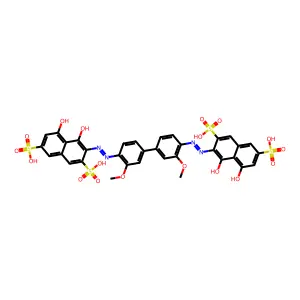 3,3'-[(3,3'-Dimethoxy[1,1'-biphenyl]-4,4'-diyl)bis(diazene-2,1-diyl)]bis(4,5-dihydroxynaphthalene-2,7-disulfonic acid) structure