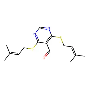 4,6-Bis[(3-methyl-2-butenyl)sulfanyl]-5-pyrimidinecarbaldehyde structure