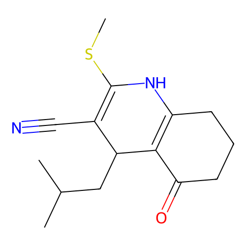 4-(2-methylpropyl)-2-(methylsulfanyl)-5-oxo-1,4,5,6,7,8-hexahydroquinoline-3-carbonitrile structure
