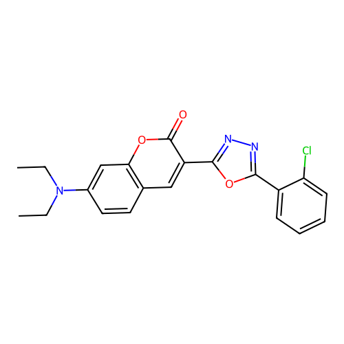 3-(5-(2-chlorophenyl)-1,3,4-oxadiazol-2-yl)-7-(diethylamino)-2H-chromen-2-one structure