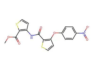 Methyl 3-({[3-(4-nitrophenoxy)-2-thienyl]carbonyl}amino)-2-thiophenecarboxylate structure