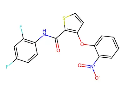 N-(2,4-difluorophenyl)-3-(2-nitrophenoxy)thiophene-2-carboxamide structure