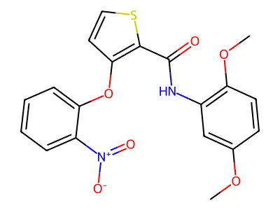 N-(2,5-dimethoxyphenyl)-3-(2-nitrophenoxy)thiophene-2-carboxamide structure