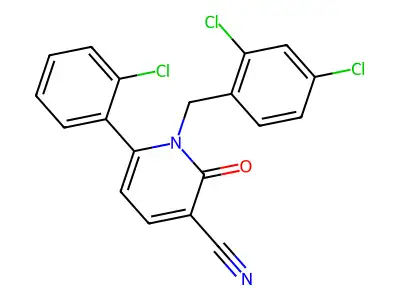 6-(2-chlorophenyl)-1-(2,4-dichlorobenzyl)-2-oxo-1,2-dihydro-3-pyridinecarbonitrile structure