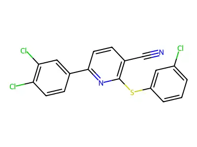 2-[(3-Chlorophenyl)sulfanyl]-6-(3,4-dichlorophenyl)nicotinonitrile structure
