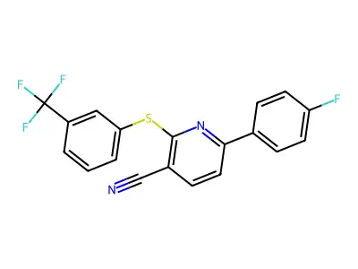 6-(4-Fluorophenyl)-2-{[3-(trifluoromethyl)phenyl]sulfanyl}nicotinonitrile structure