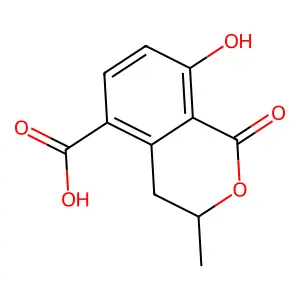 (3S)-8-hydroxy-3-methyl-1-oxo-isochromane-5-carboxylic acid structure