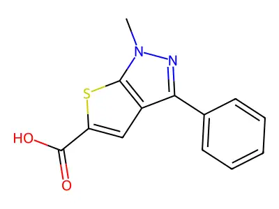 1-methyl-3-phenyl-1H-thieno[2,3-c]pyrazole-5-carboxylic acid structure
