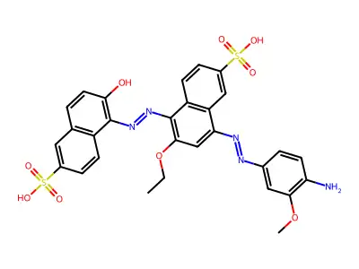 8-[(4-Amino-3-methoxyphenyl)azo]-6-ethoxy-5-[(2-hydroxy-6-sulfo-1-naphthalenyl)azo]-2-naphthalenesulfonic acid structure