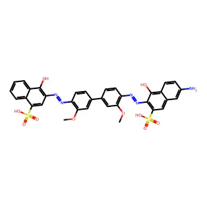 3-((4''-((6-amino-1-hydroxy-3-sulfonaphthalen-2-yl)diazenyl)-3,3''-dimethoxybiphenyl-4-yl)diazenyl)-4-hydroxynaphthalene-1-sulfonic acid structure