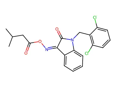 [[1-[(2,6-dichlorophenyl)methyl]-2-oxoindol-3-ylidene]amino] 3-methylbutanoate structure