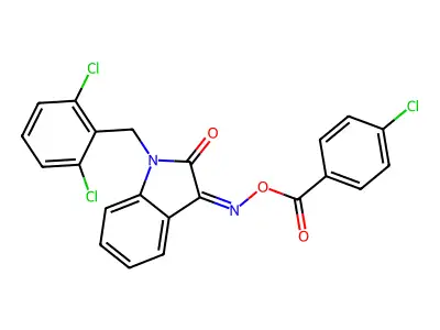 [[1-[(2,6-dichlorophenyl)methyl]-2-oxo-indol-3-ylidene]amino] 4-chlorobenzoate structure