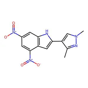 2-(1,3-dimethyl-1H-pyrazol-4-yl)-4,6-dinitro-1H-indole structure