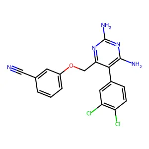 3-[[2,6-Diamino-5-(3,4-dichlorophenyl)pyrimidin-4-yl]methoxy]benzonitrile structure