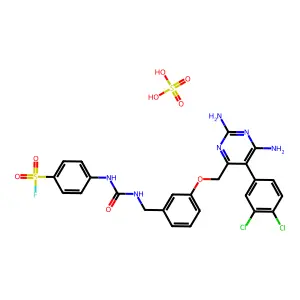 4-[[3-[[2,6-diamino-5-(3,4-dichlorophenyl)pyrimidin-4-yl]methoxy]phenyl]methylcarbamoylamino]benzenesulfonyl fluoride; sulfuric acid structure