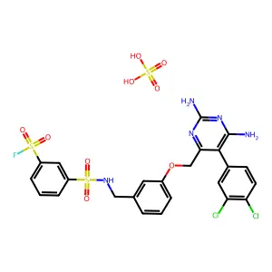 3-[[3-[[2,6-diamino-5-(3,4-dichlorophenyl)pyrimidin-4-yl]methoxy]phenyl]methylsulfamoyl]benzenesulfonyl fluoride; sulfuric acid structure