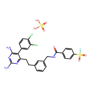 4-[[3-[2-[2,6-diamino-5-(3,4-dichlorophenyl)pyrimidin-4-yl]ethyl]phenyl]methylcarbamoyl]benzenesulfonyl fluoride; sulfuric acid structure
