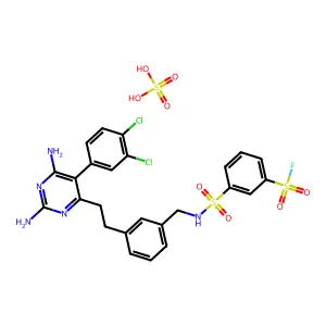 3-[[3-[2-[2,6-diamino-5-(3,4-dichlorophenyl)pyrimidin-4-yl]ethyl]phenyl]methylsulfamoyl]benzenesulfonyl fluoride; sulfuric acid structure