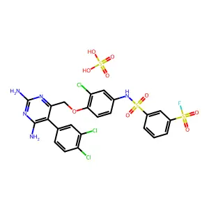 3-[[3-chloro-4-[[2,6-diamino-5-(3,4-dichlorophenyl)pyrimidin-4-yl]methoxy]phenyl]sulfamoyl]benzenesulfonyl fluoride; sulfuric acid structure