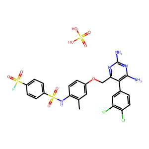 4-[[4-[[2,6-diamino-5-(3,4-dichlorophenyl)pyrimidin-4-yl]methoxy]-2-methylphenyl]sulfamoyl]benzenesulfonyl fluoride; sulfuric acid structure
