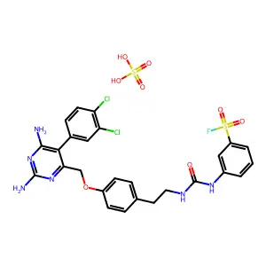 3-[2-[4-[[2,6-diamino-5-(3,4-dichlorophenyl)pyrimidin-4-yl]methoxy]phenyl]ethylcarbamoylamino]benzenesulfonyl fluoride; sulfuric acid structure
