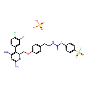 4-[2-[4-[[2,6-diamino-5-(3,4-dichlorophenyl)pyrimidin-4-yl]methoxy]phenyl]ethylcarbamoylamino]benzenesulfonyl fluoride; sulfuric acid structure
