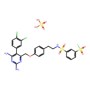 3-[2-[4-[[2,6-diamino-5-(3,4-dichlorophenyl)pyrimidin-4-yl]methoxy]phenyl]ethylsulfamoyl]benzenesulfonyl fluoride; sulfuric acid structure