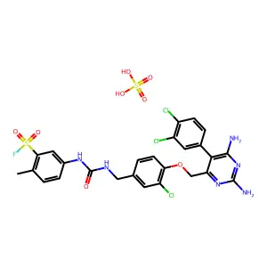 5-[[3-chloro-4-[[2,6-diamino-5-(3,4-dichlorophenyl)pyrimidin-4-yl]methoxy]phenyl]methylcarbamoylamino]-2-methylbenzenesulfonyl fluoride; sulfuric acid structure