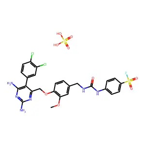 4-[[4-[[2,6-diamino-5-(3,4-dichlorophenyl)pyrimidin-4-yl]methoxy]-3-methoxyphenyl]methylcarbamoylamino]benzenesulfonyl fluoride; sulfuric acid structure