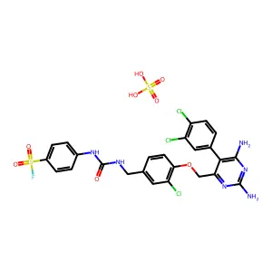4-[[3-chloro-4-[[2,6-diamino-5-(3,4-dichlorophenyl)pyrimidin-4-yl]methoxy]phenyl]methylcarbamoylamino]benzenesulfonyl fluoride; sulfuric acid structure
