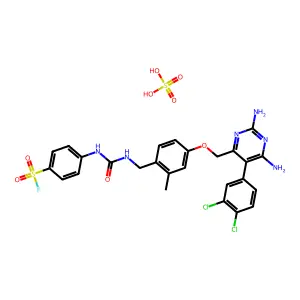 4-[[4-[[2,6-diamino-5-(3,4-dichlorophenyl)pyrimidin-4-yl]methoxy]-2-methylphenyl]methylcarbamoylamino]benzenesulfonyl fluoride; sulfuric acid structure