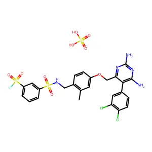 3-[[4-[[2,6-diamino-5-(3,4-dichlorophenyl)pyrimidin-4-yl]methoxy]-2-methylphenyl]methylsulfamoyl]benzenesulfonyl fluoride; sulfuric acid structure
